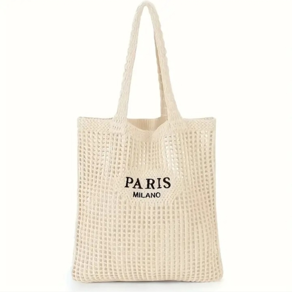Cream Tote Bag Paris Milano Knitting Crochet 🧶